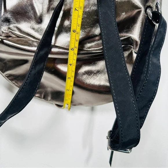 Rebecca Minkoff Julian Backpack Metallic Foil Leather Gunmetal Silver - Picture 12 of 14